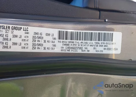 2013 Dodge Durango Sxt z USA, uszkodzony, nr VIN 1C4RDHAG6DC575052